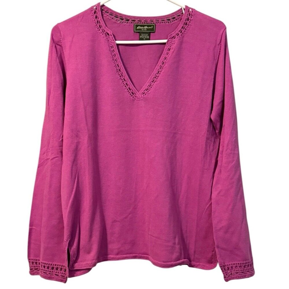 Eddie Bauer Crochet‎ Neck & Sleeve Long Sleeve Women’s Size Medium Cabincore